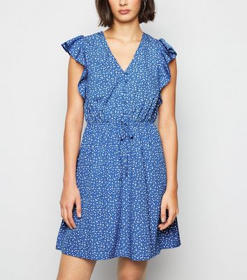 Blue Floral Frill Mini Dress | New Look